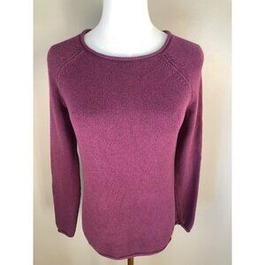 Eddie Bauer Cotton Blend Rolled Hem Long Sleeve Purple Knit Sweater Size XS